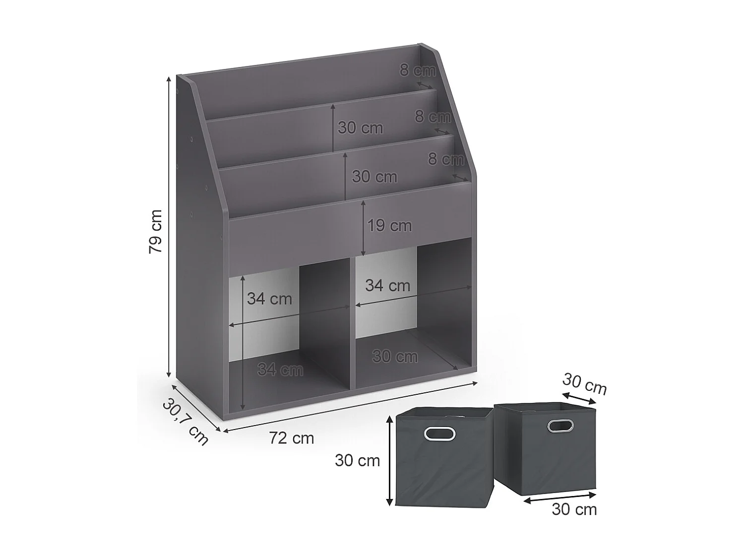 Kinderregal grau 72x30.7x79 luigi
