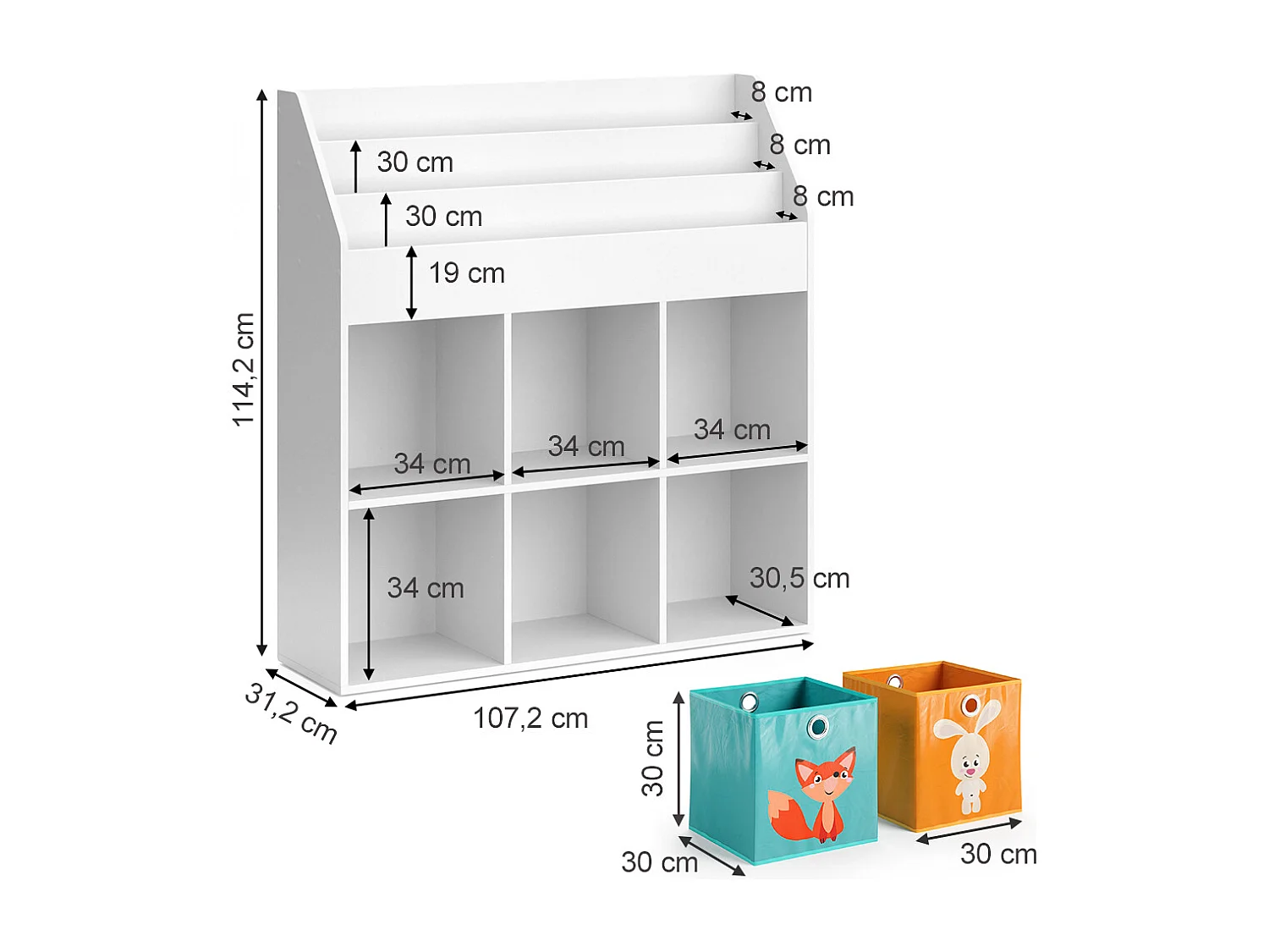 Bibliothèque enfant blanc 107.2x31.2x114.2 luigi