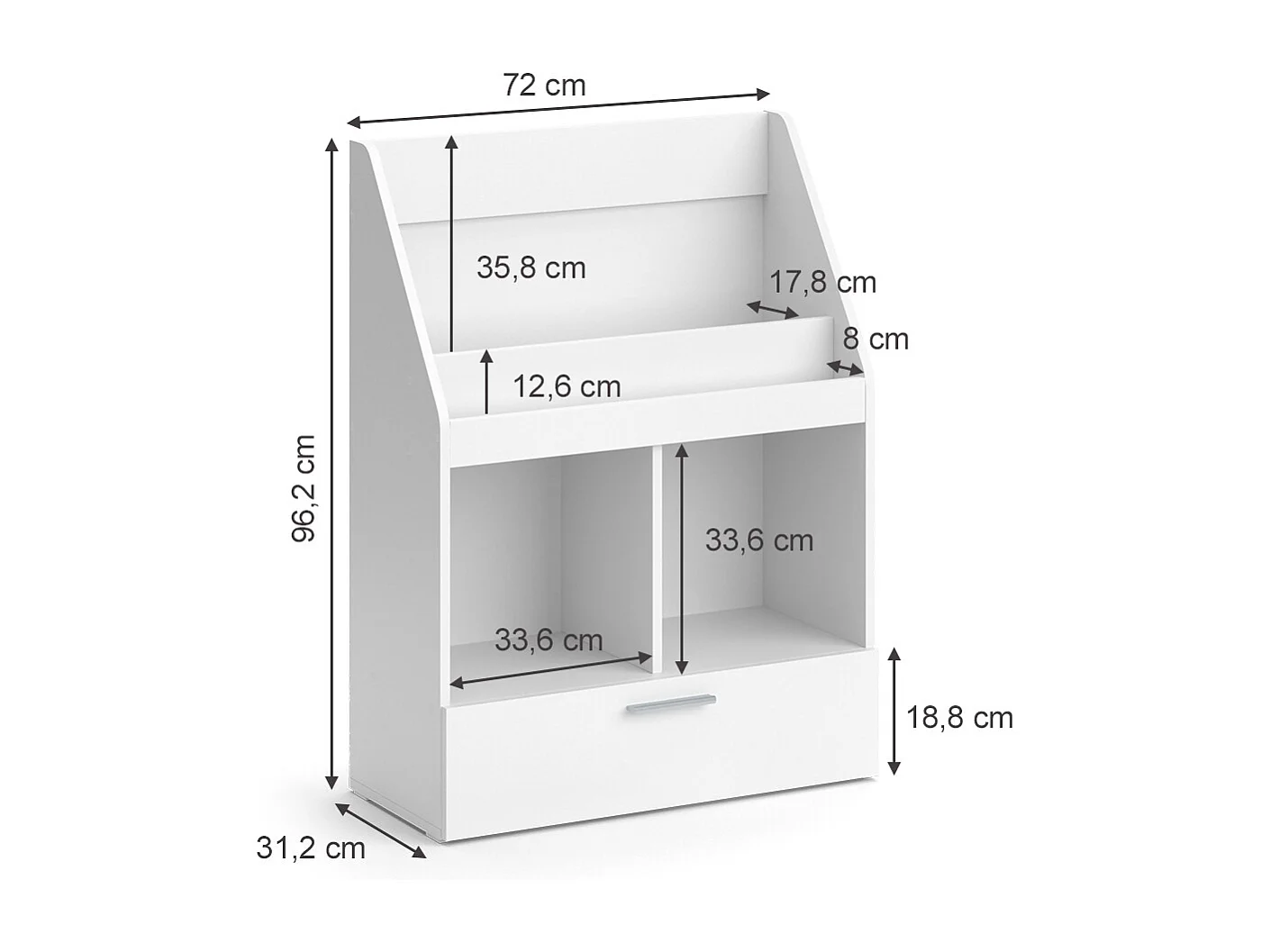 Bibliothèque enfant blanc 72x31.2x96.2 luigi