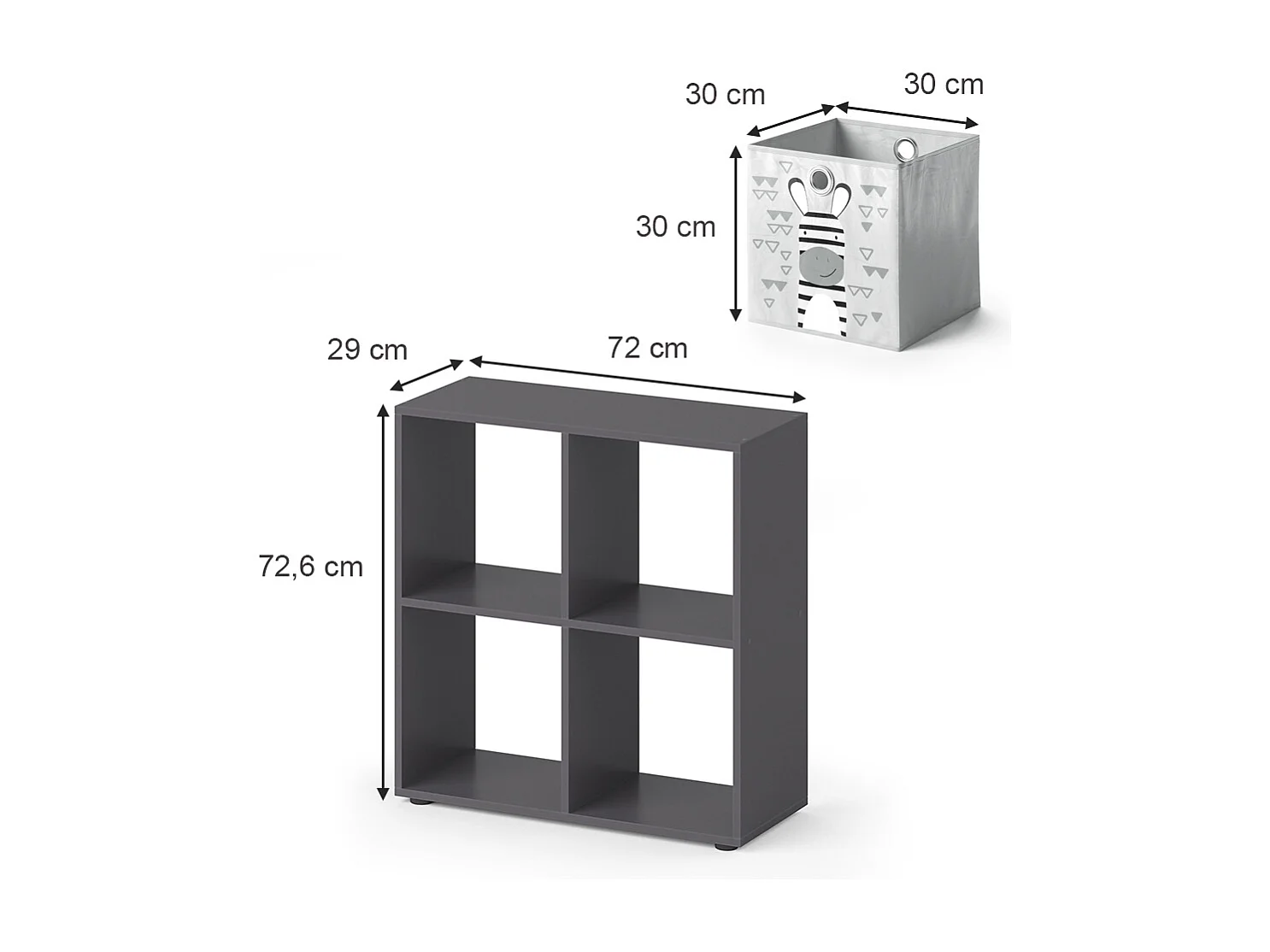 Bibliothèque enfant gris 72.6x29x72 tetra