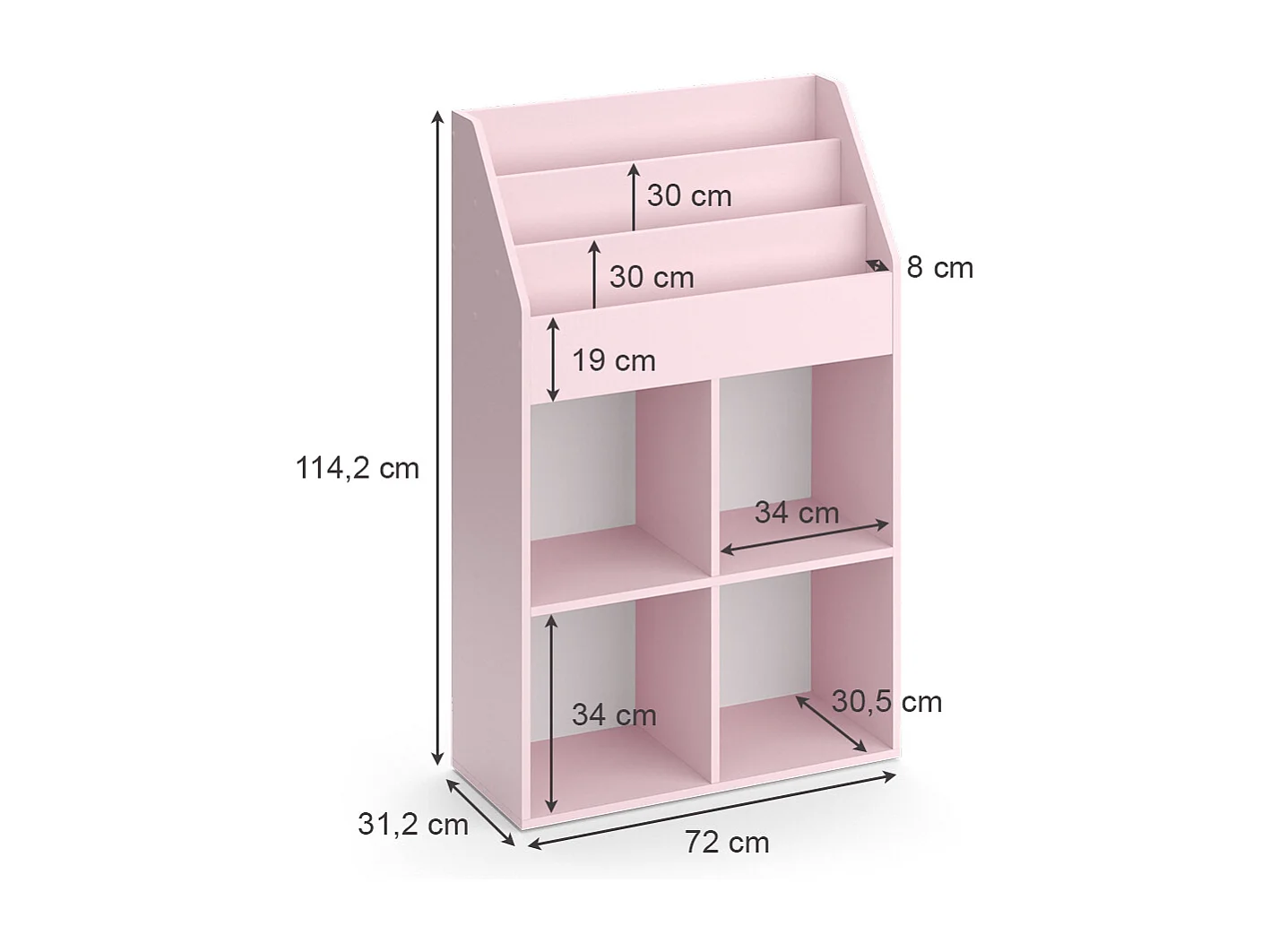 Kinderboekenkast roze 72x31.2x114.2 luigi