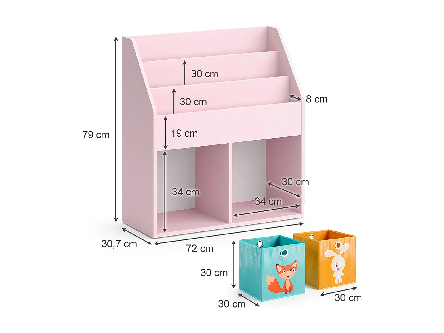 Bibliothèque enfant rose 72x30.7x79 luigi