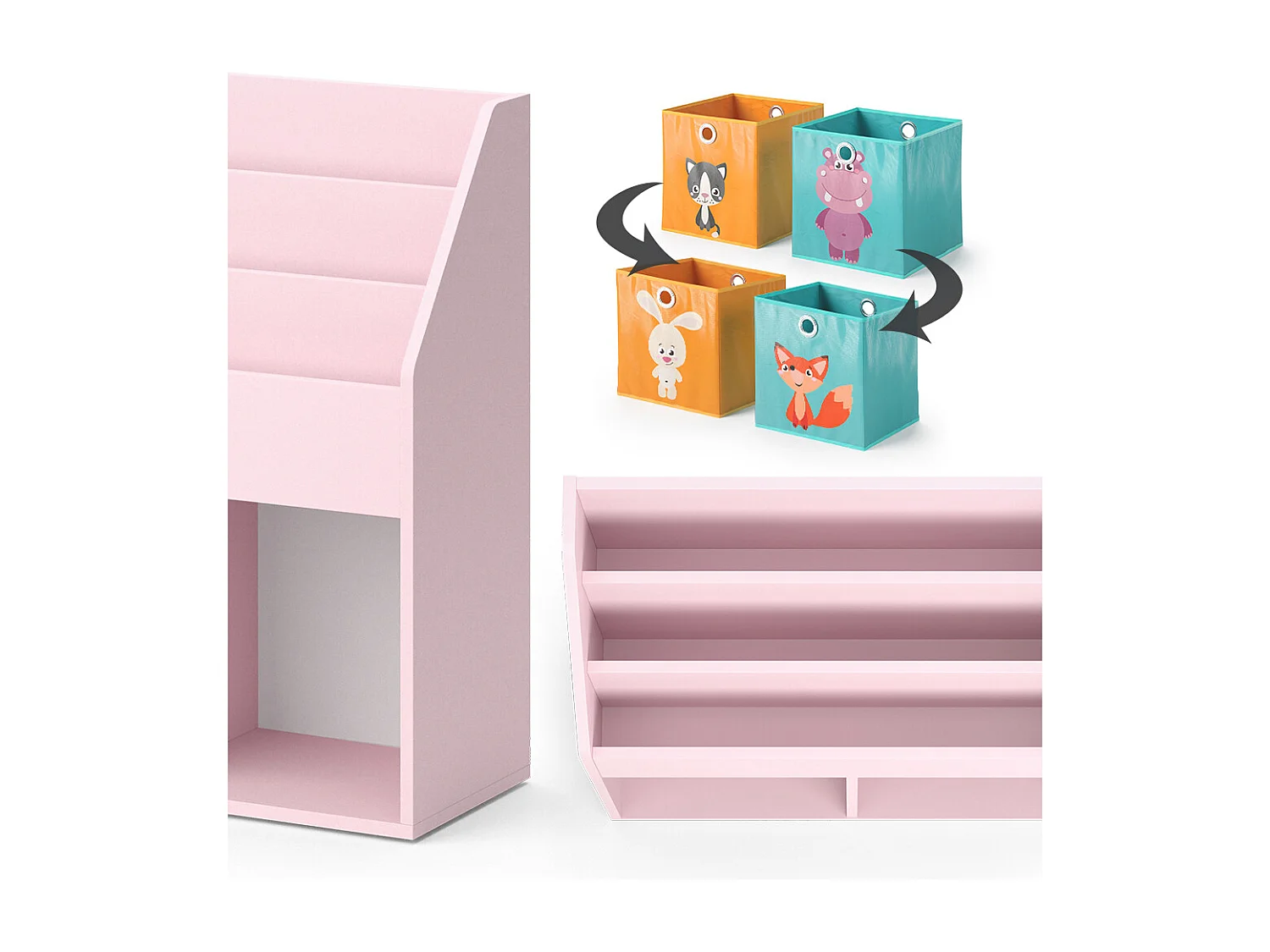 Bibliothèque enfant rose 72x30.7x79 luigi