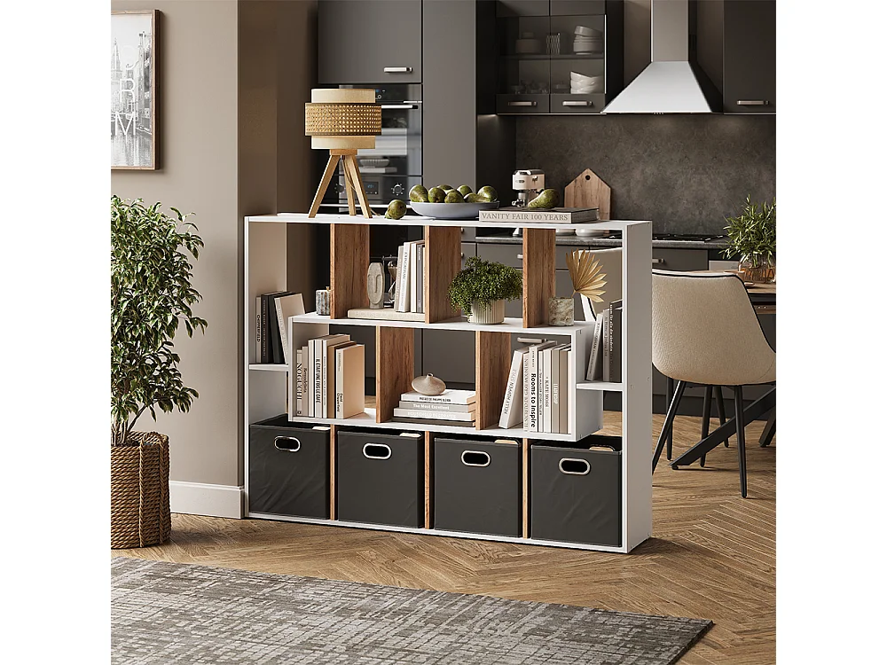 Room Divider biały/złoty dąb 107.2x29x143