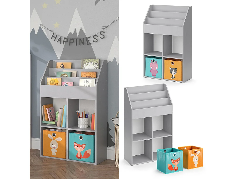 Bibliothèque enfant gris 72x31.2x114.2 luigi