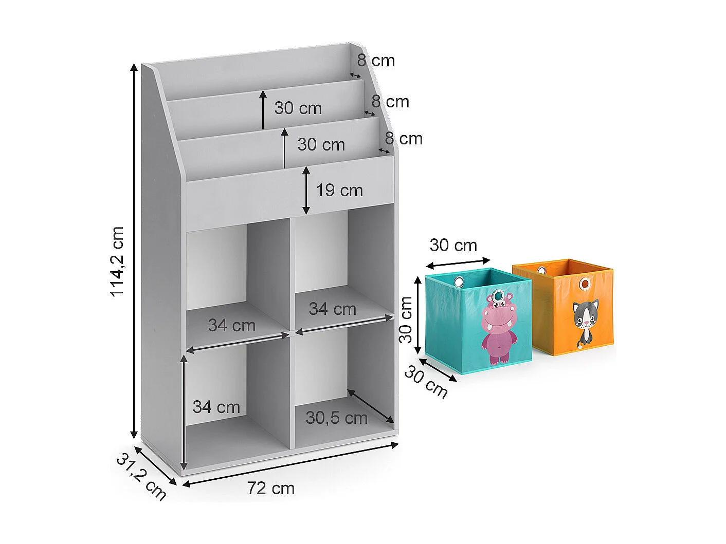 Bibliothèque enfant gris 72x31.2x114.2 luigi
