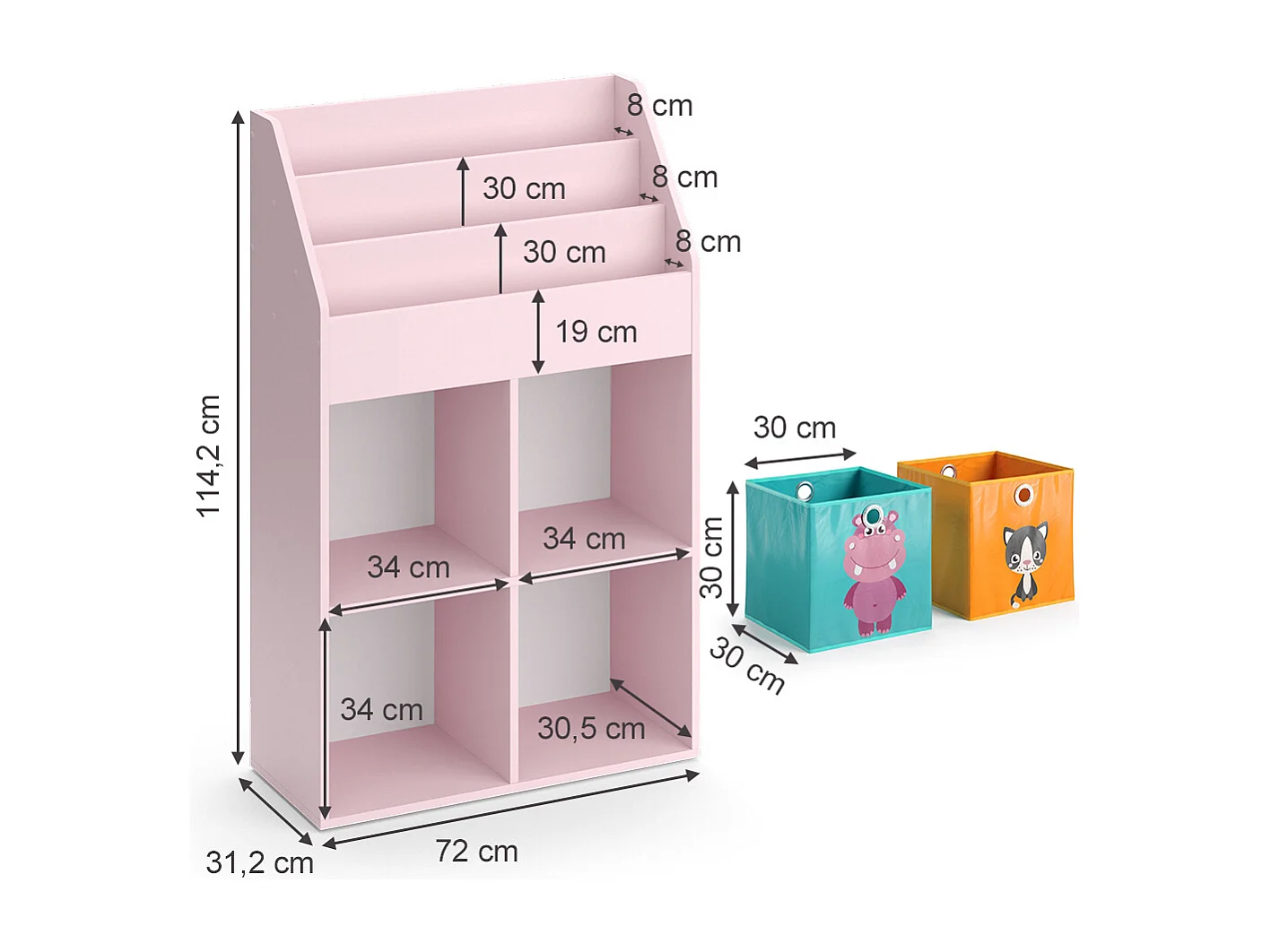 Kinderboekenkast roze 72x31.2x114.2 luigi