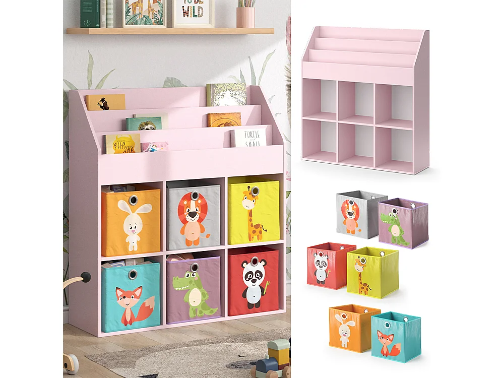 Bibliothèque enfant rose 107.2x31.2x114.2 luigi