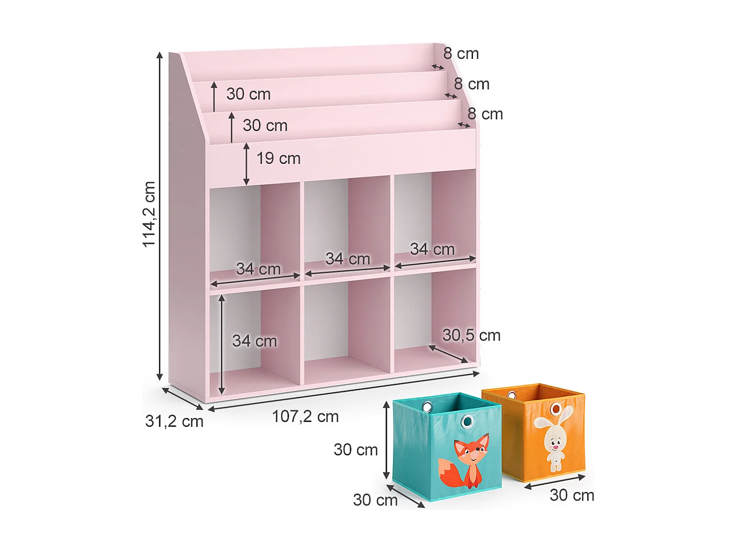 Bibliothèque enfant rose 107.2x31.2x114.2 luigi