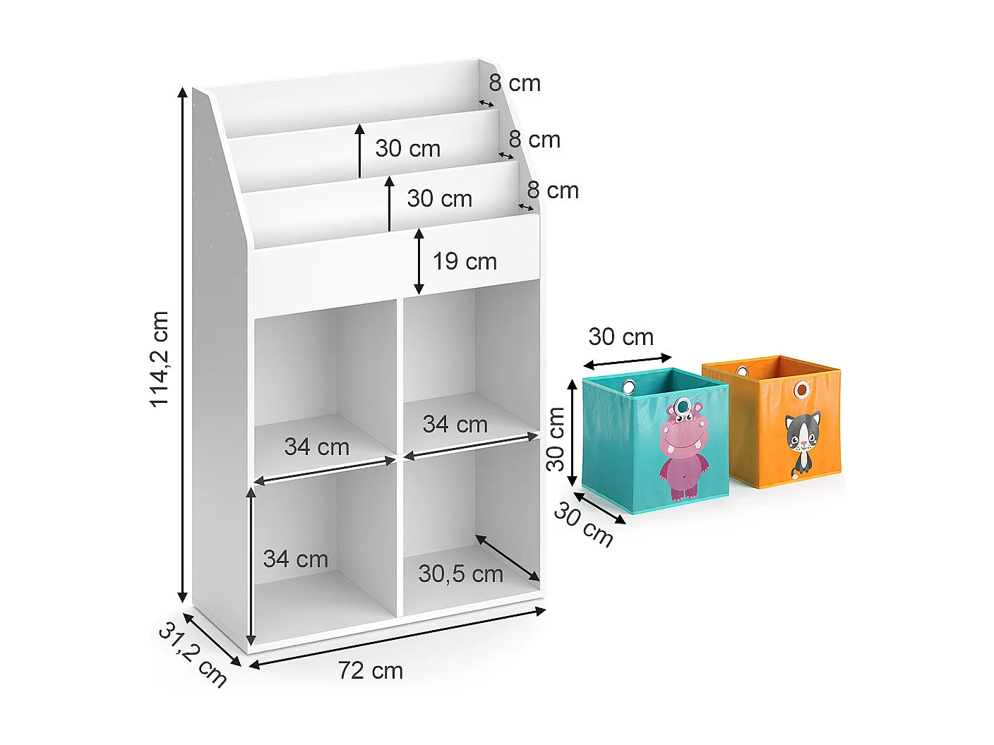 Bibliothèque enfant blanc 72x31.2x114.2 luigi