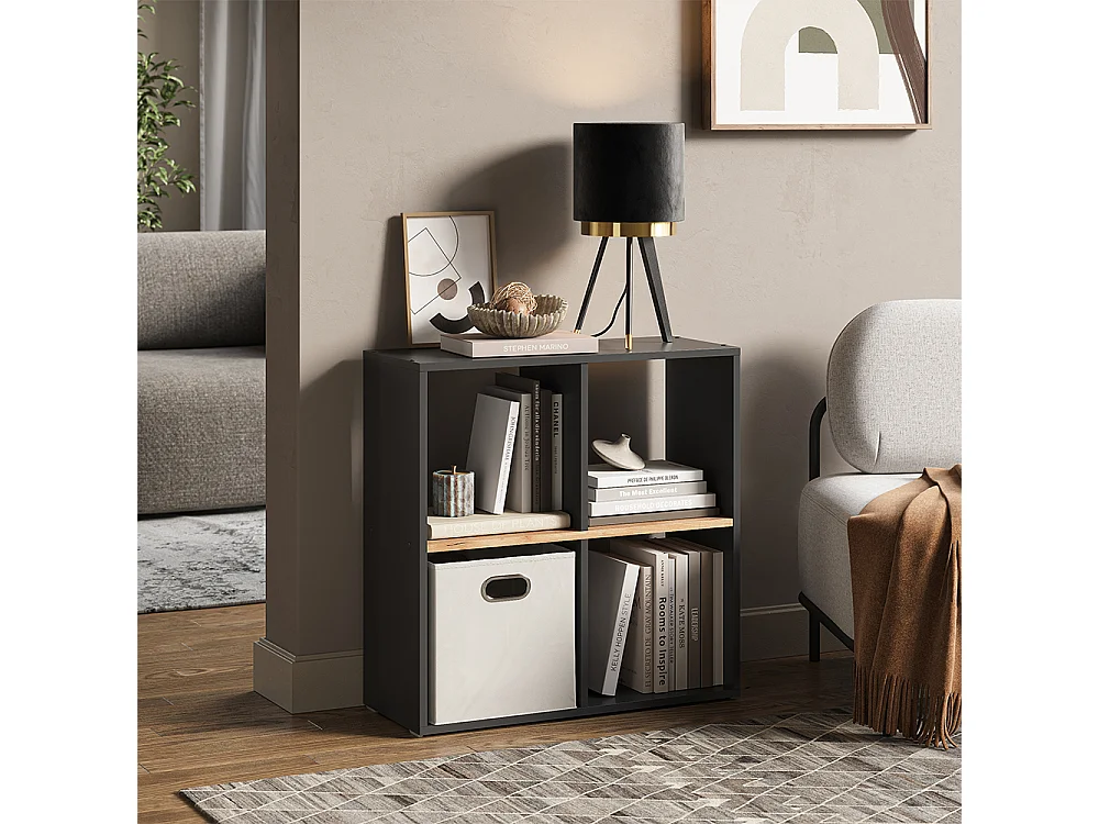 Meuble de rangement cube anthracite/chêne doré 72x29x72.6 tetra