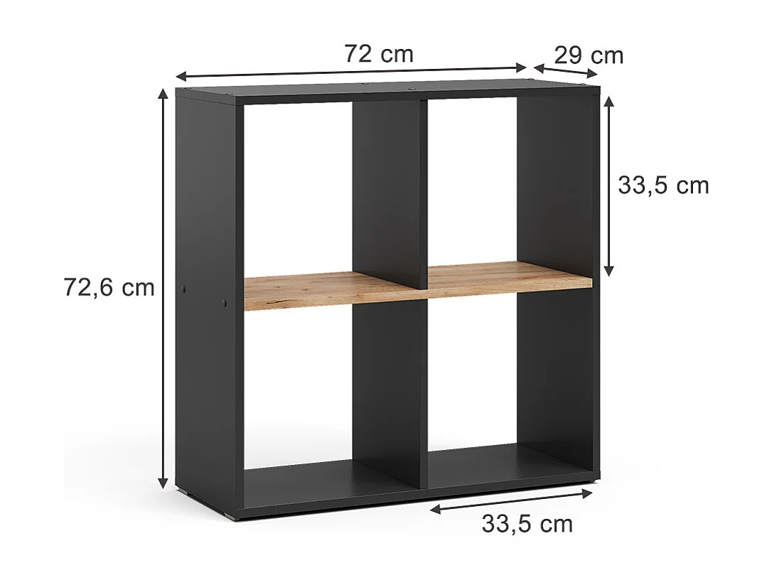 Meuble de rangement cube anthracite/chêne doré 72x29x72.6 tetra