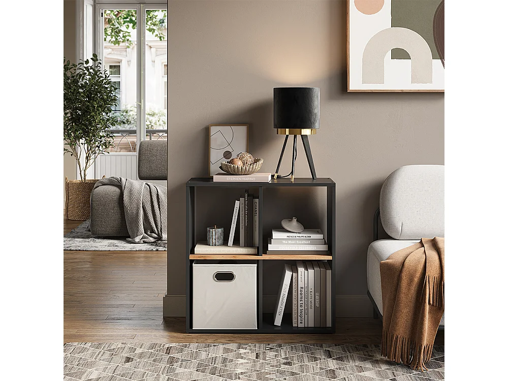 Meuble de rangement cube anthracite/chêne doré 72x29x72.6 tetra