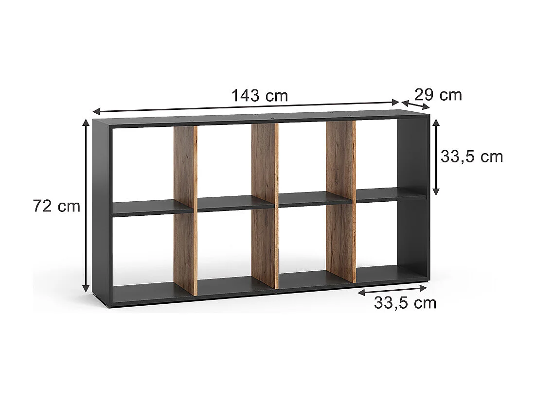 Meuble de rangement cube anthracite/chêne doré 143x29x72 scutum