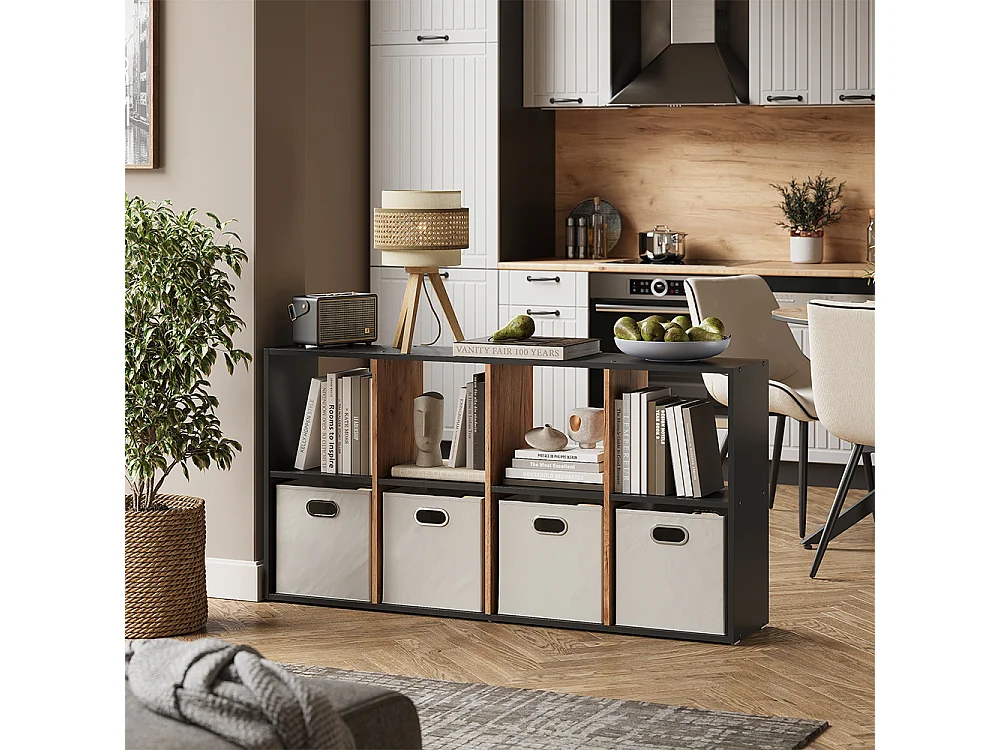 Meuble de rangement cube anthracite/chêne doré 143x29x72 scutum