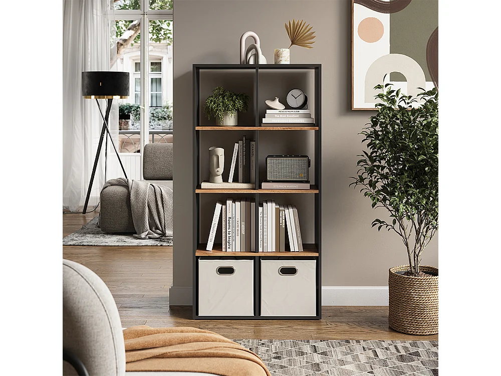 Meuble de rangement cube anthracite/chêne doré 143x29x72 scutum