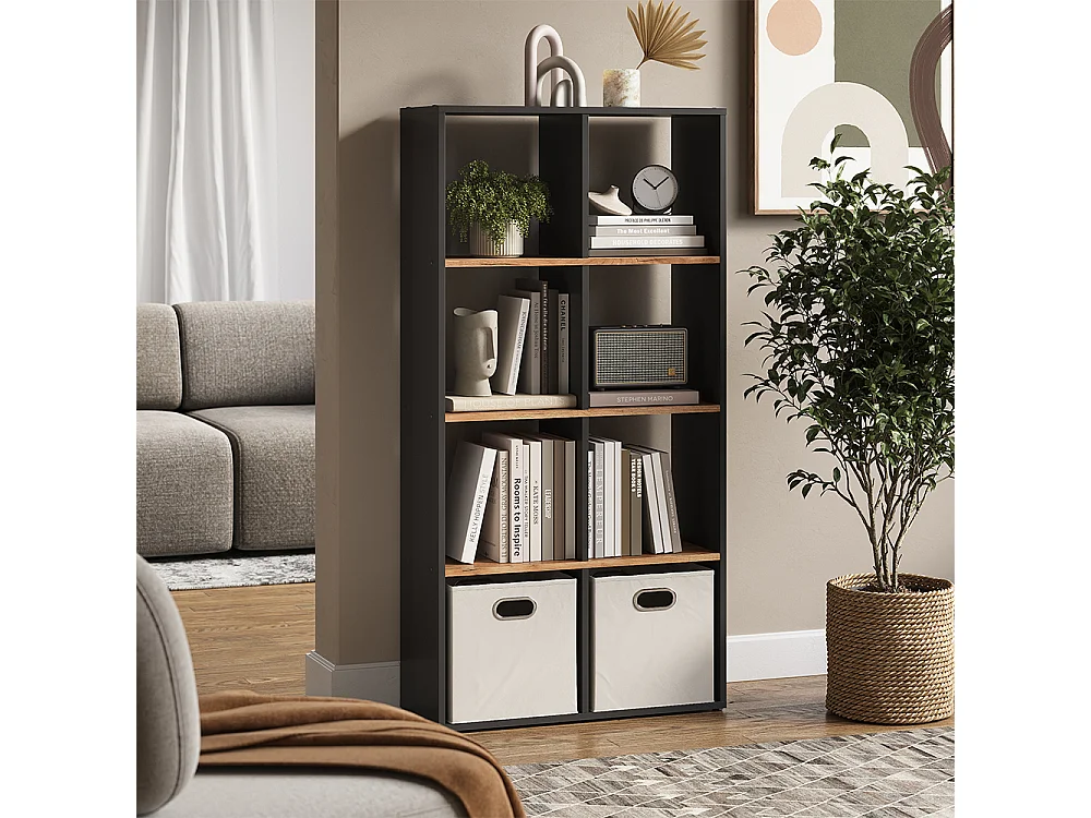 Meuble de rangement cube anthracite/chêne doré 143x29x72 scutum