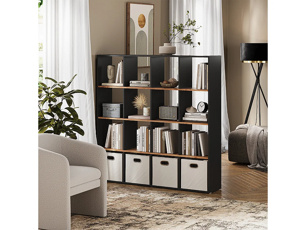 Meuble de rangement cube anthracite/chêne doré 142.4x29x143 karree