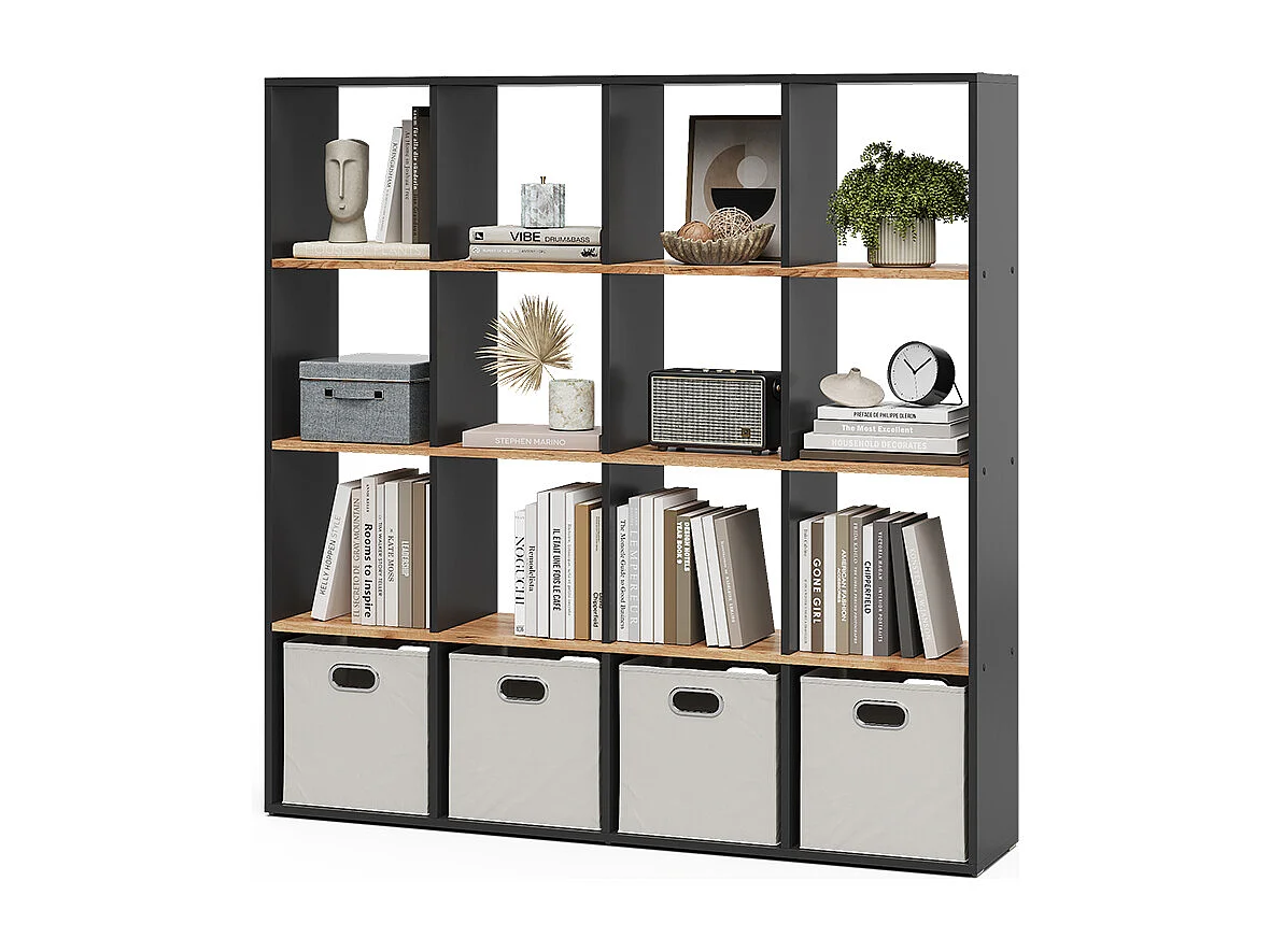 Meuble de rangement cube anthracite/chêne doré 142.4x29x143 karree