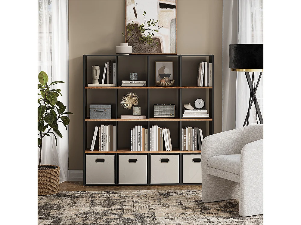 Meuble de rangement cube anthracite/chêne doré 142.4x29x143 karree