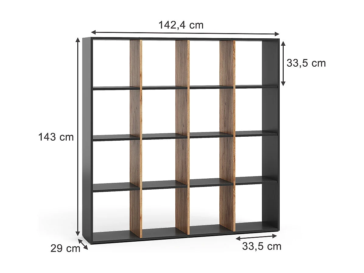 Meuble de rangement cube anthracite/chêne doré 142.4x29x143 karree