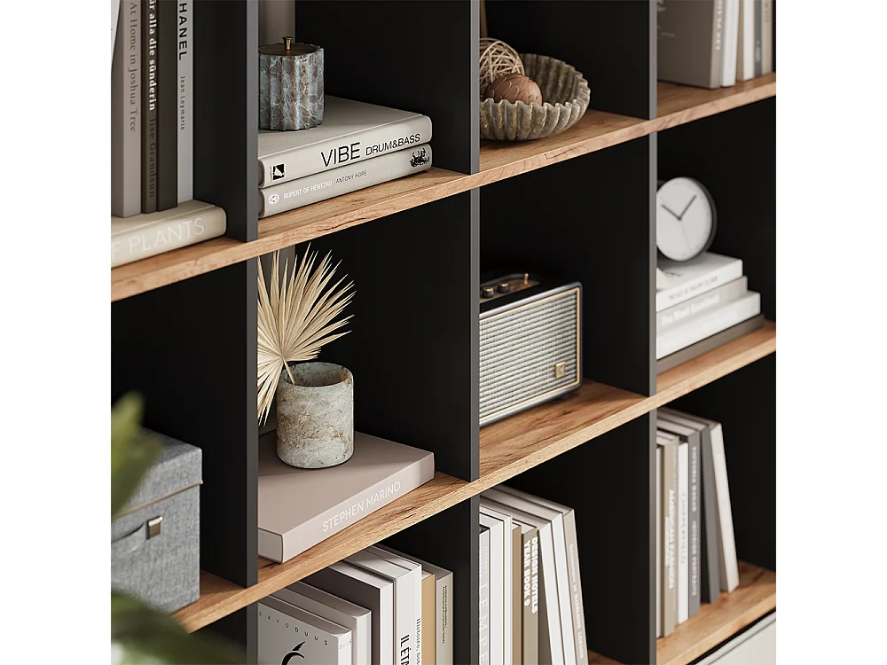 Meuble de rangement cube anthracite/chêne doré 142.4x29x143 karree