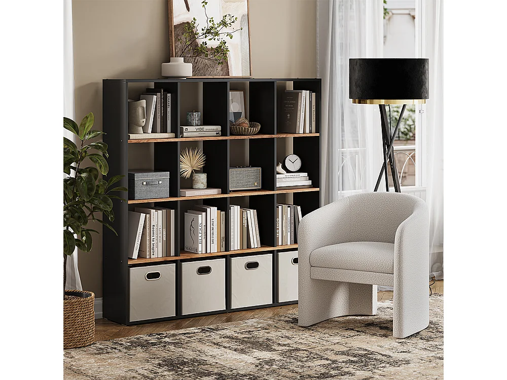 Meuble de rangement cube anthracite/chêne doré 142.4x29x143 karree