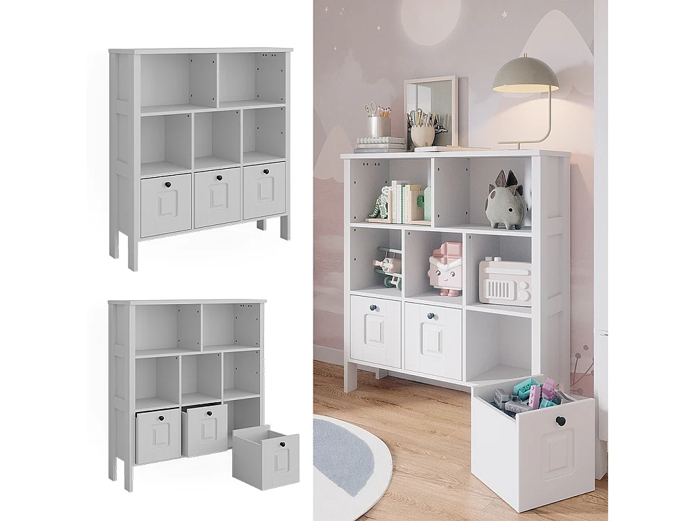 Bibliothèque enfant blanc 103.6x32.6x113.4 ajaton