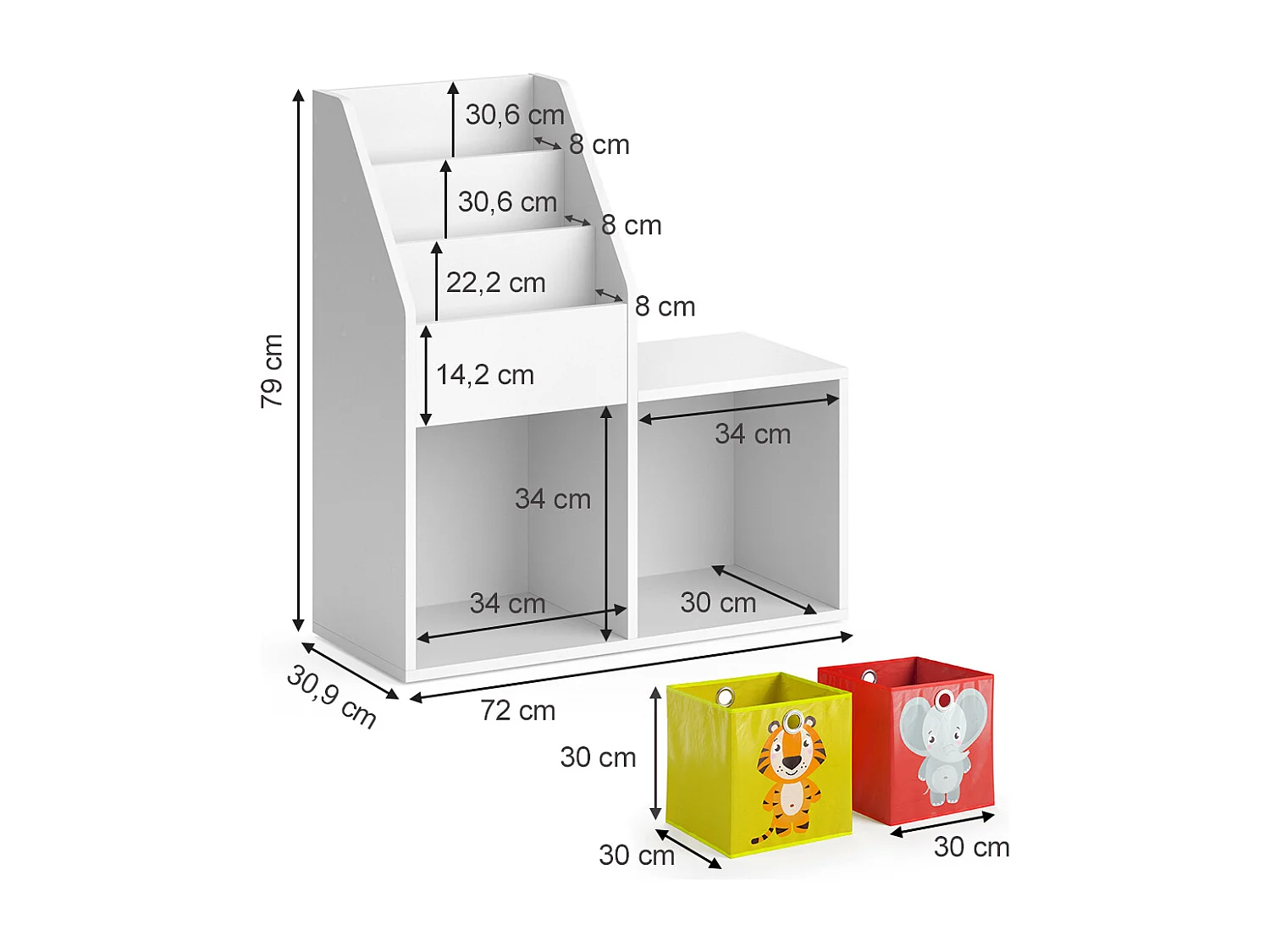 Bibliothèque enfant blanc 30.9x72x79 luigi