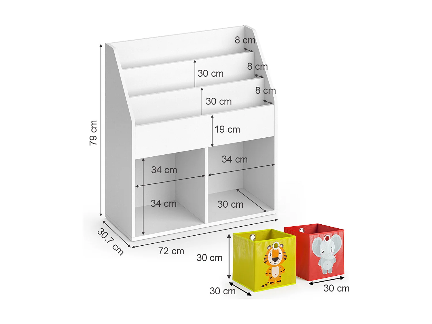Bibliothèque enfant blanc 72x30.7x79 luigi