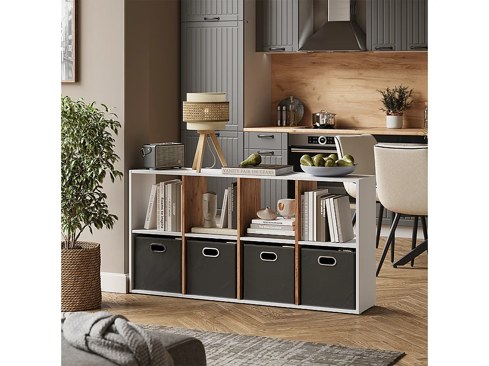 Meuble de rangement cube chêne blanc/force de lor 143x29x72 scutum