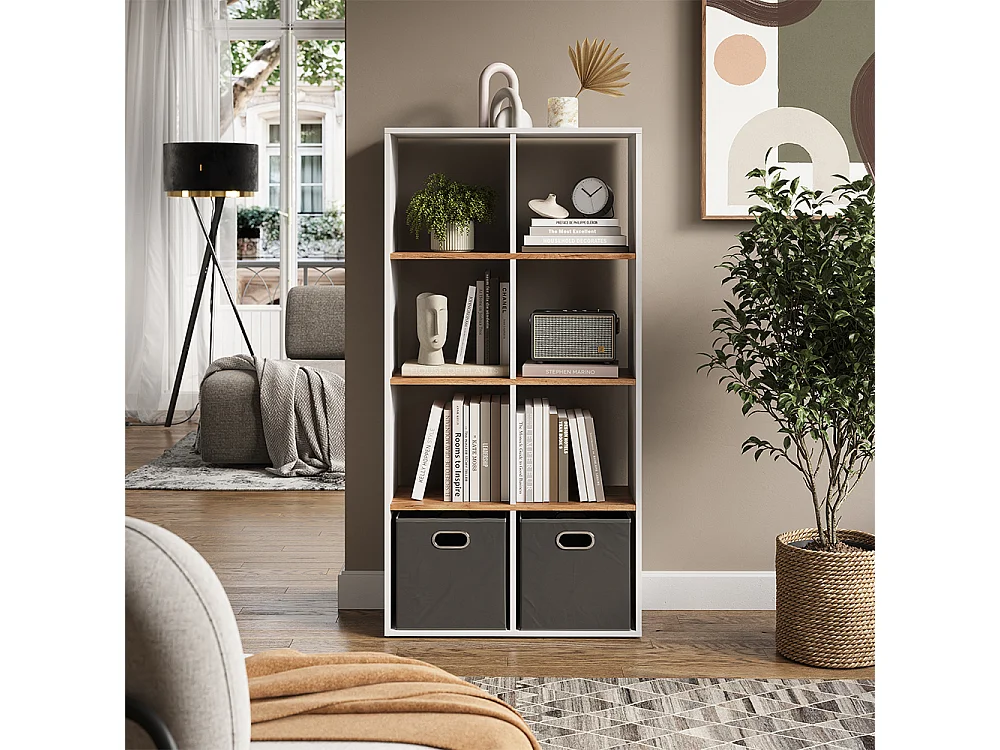 Meuble de rangement cube chêne blanc/force de lor 143x29x72 scutum