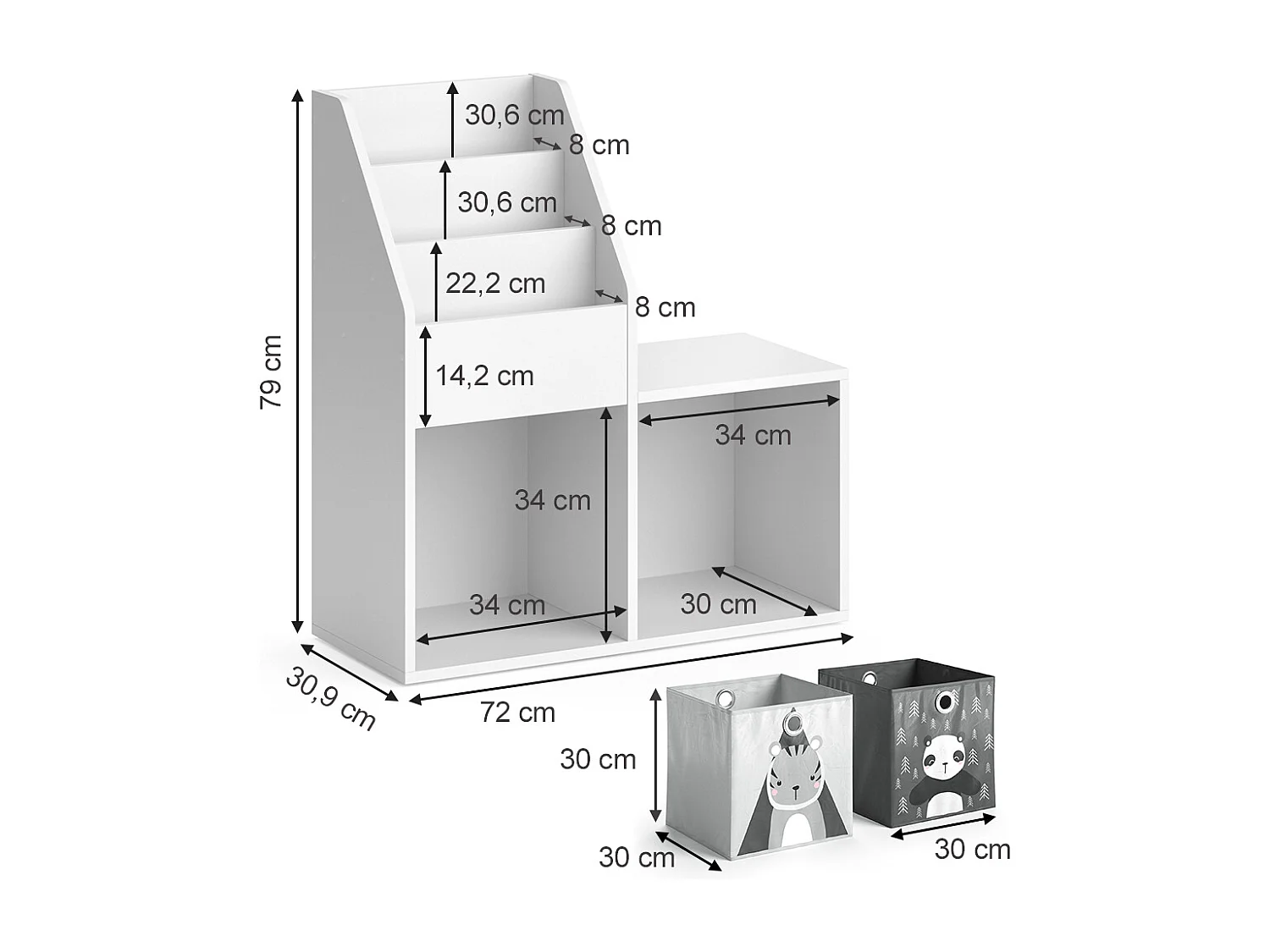 Bibliothèque enfant blanc 30.9x72x79 luigi