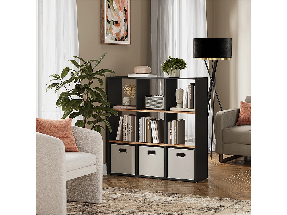 Meuble de rangement cube anthracite/chêne doré 107.2x29x107.8 nove