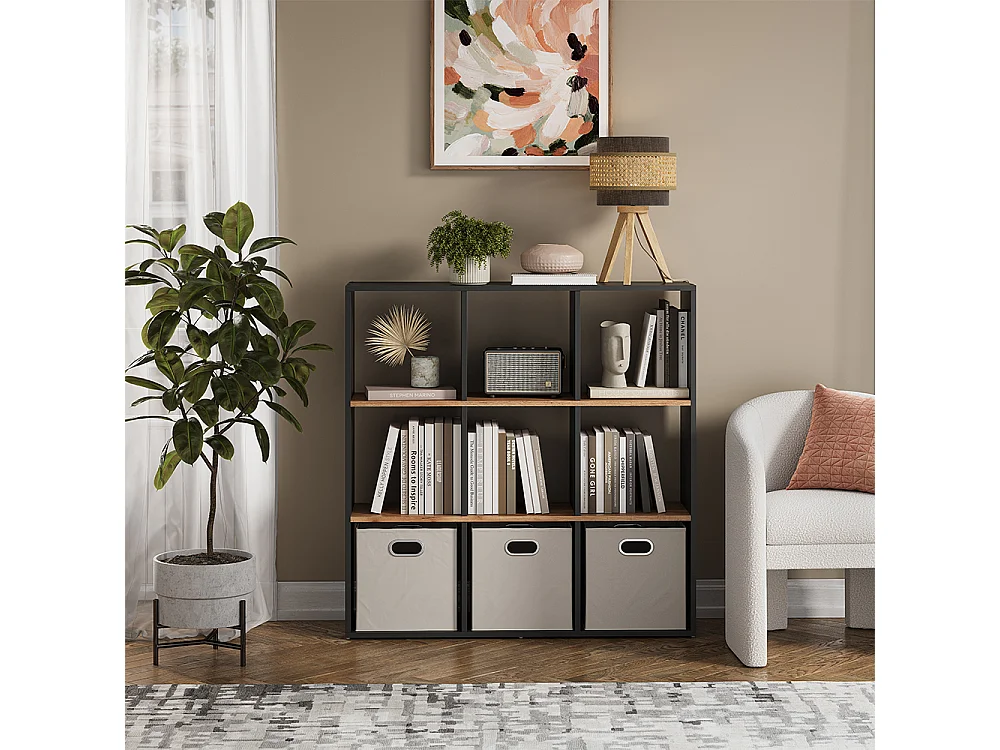 Meuble de rangement cube anthracite/chêne doré 107.2x29x107.8 nove