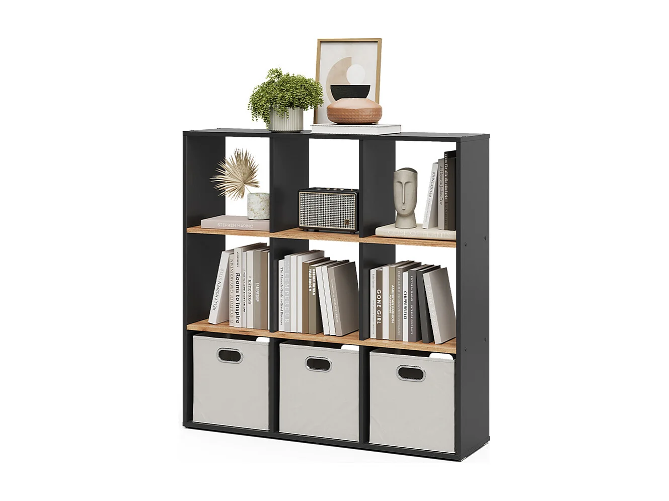 Meuble de rangement cube anthracite/chêne doré 107.2x29x107.8 nove