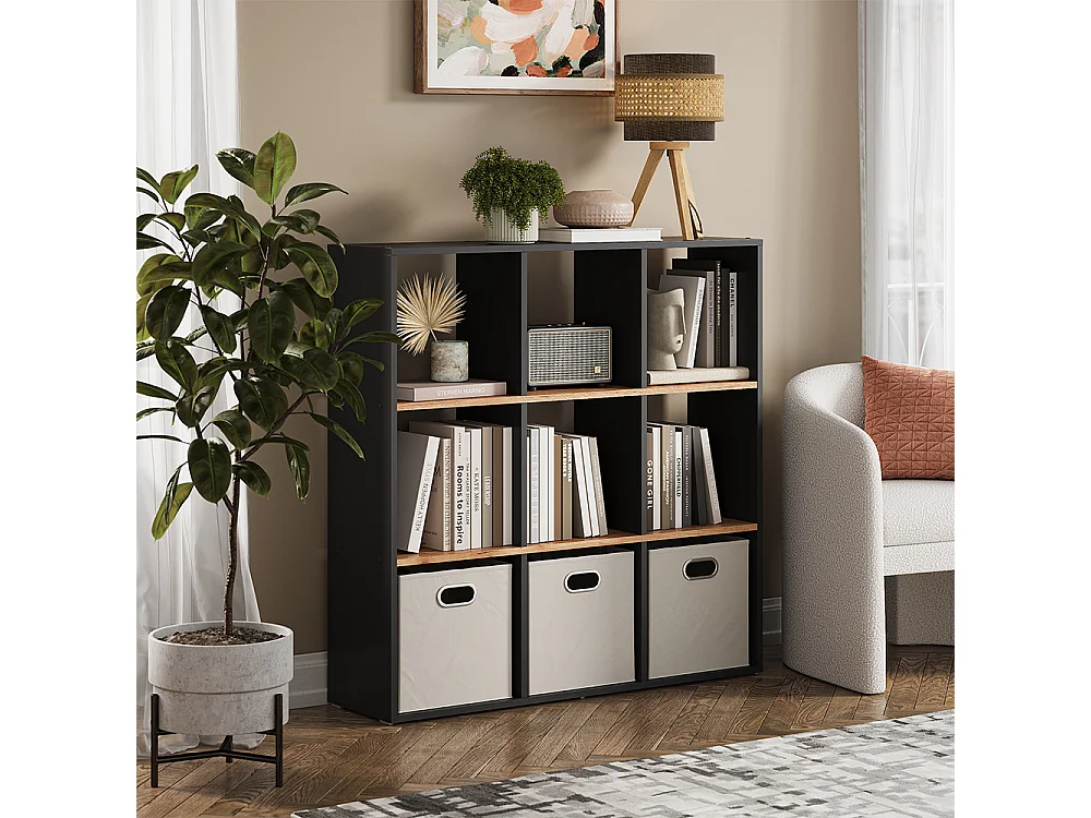 Meuble de rangement cube anthracite/chêne doré 107.2x29x107.8 nove