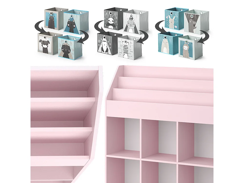 Bibliothèque enfant rose 107.2x31.2x114.2 luigi