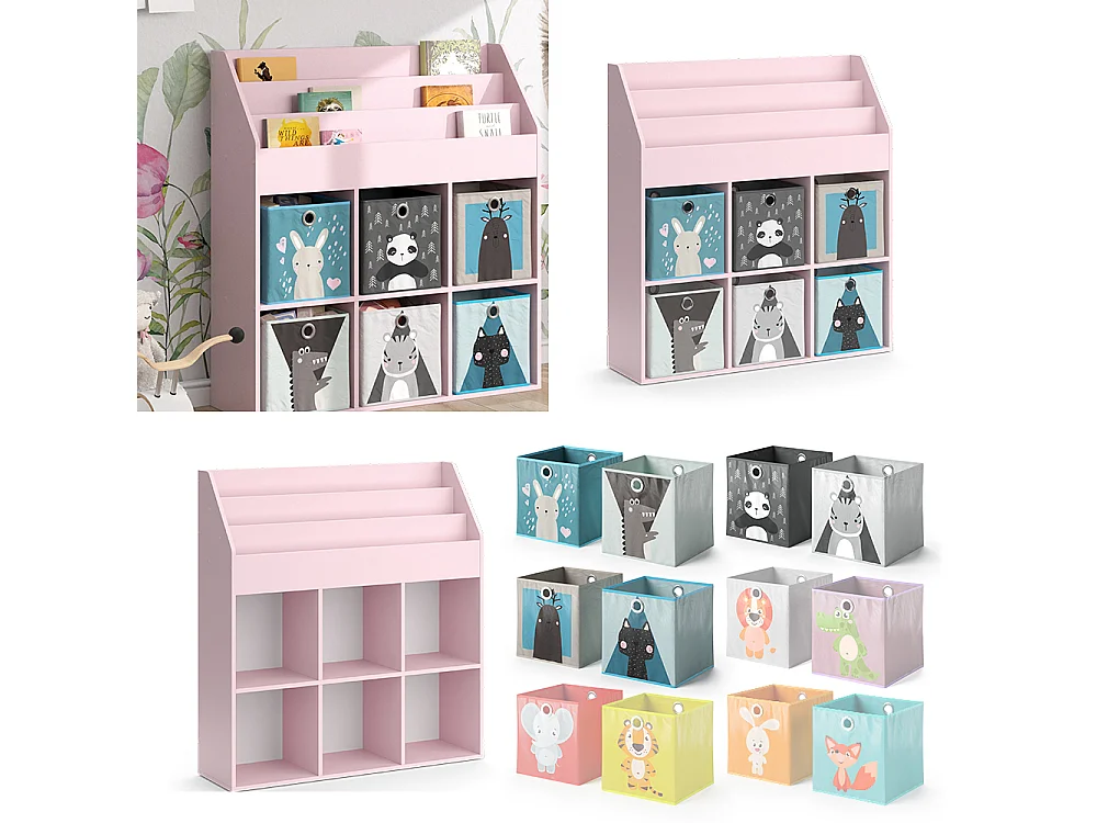 Bibliothèque enfant rose 107.2x31.2x114.2 luigi