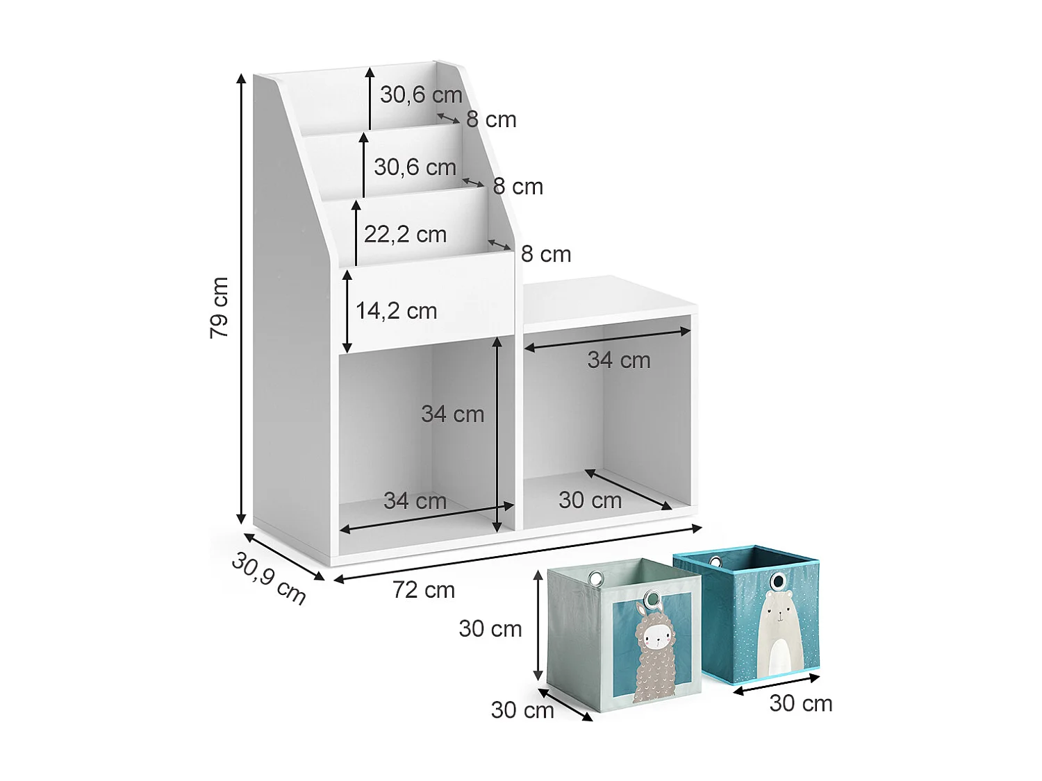 Libreria bambini bianco 30.9x72x79 luigi