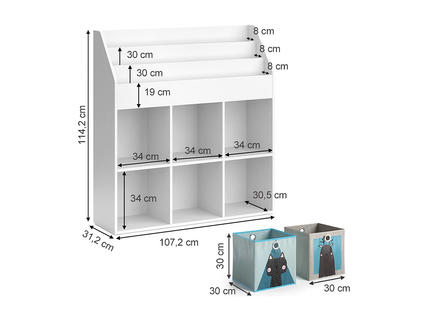 Bibliothèque enfant blanc 107.2x31.2x114.2 luigi
