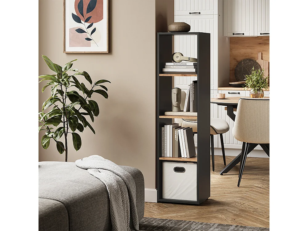 Meuble de rangement cube anthracite/chêne doré 36.8x33.8x144.9 ludus