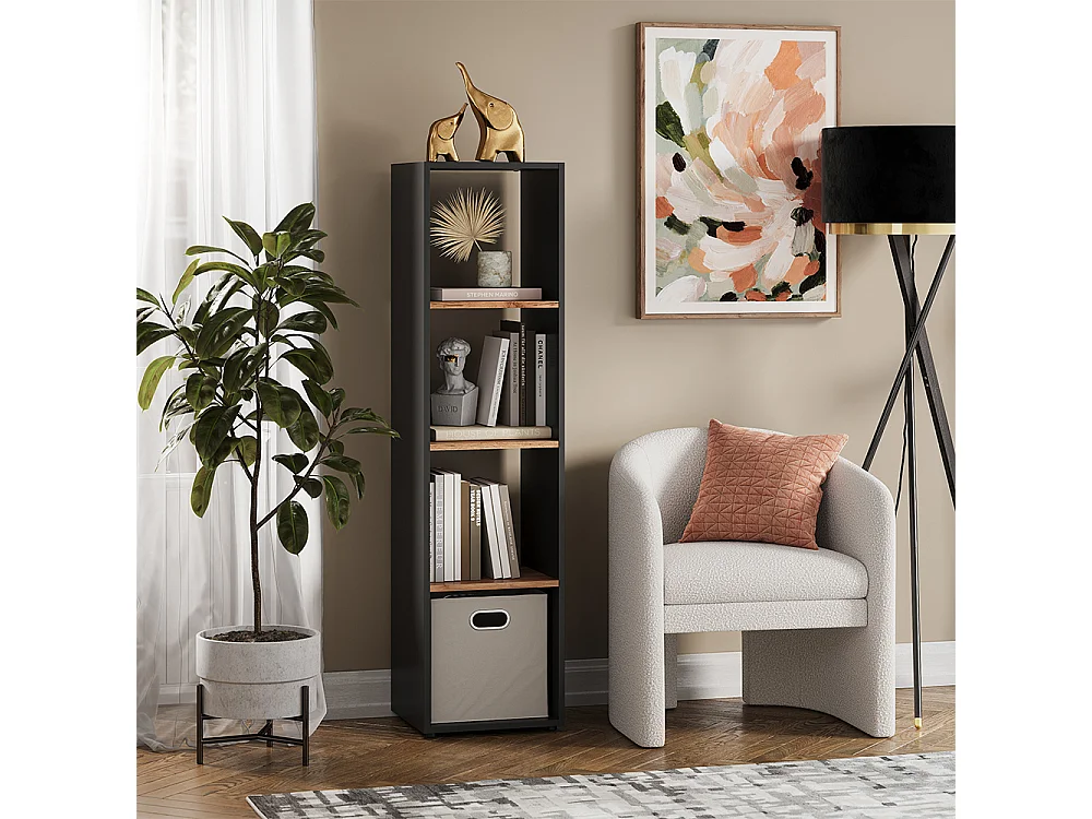 Meuble de rangement cube anthracite/chêne doré 36.8x33.8x144.9 ludus