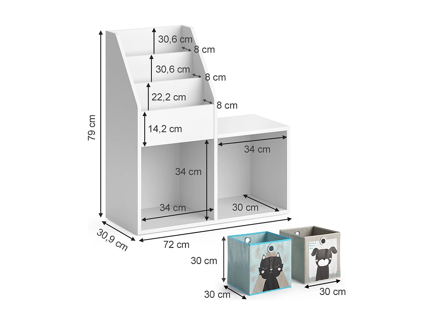 Libreria bambini bianco 30.9x72x79 luigi