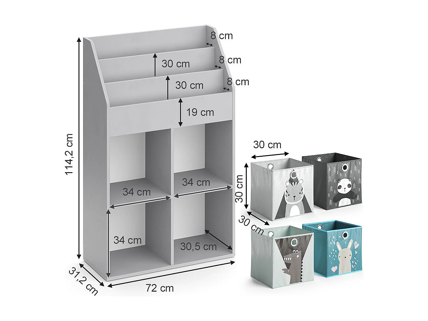 Bibliothèque enfant gris 72x31.2x114.2 luigi