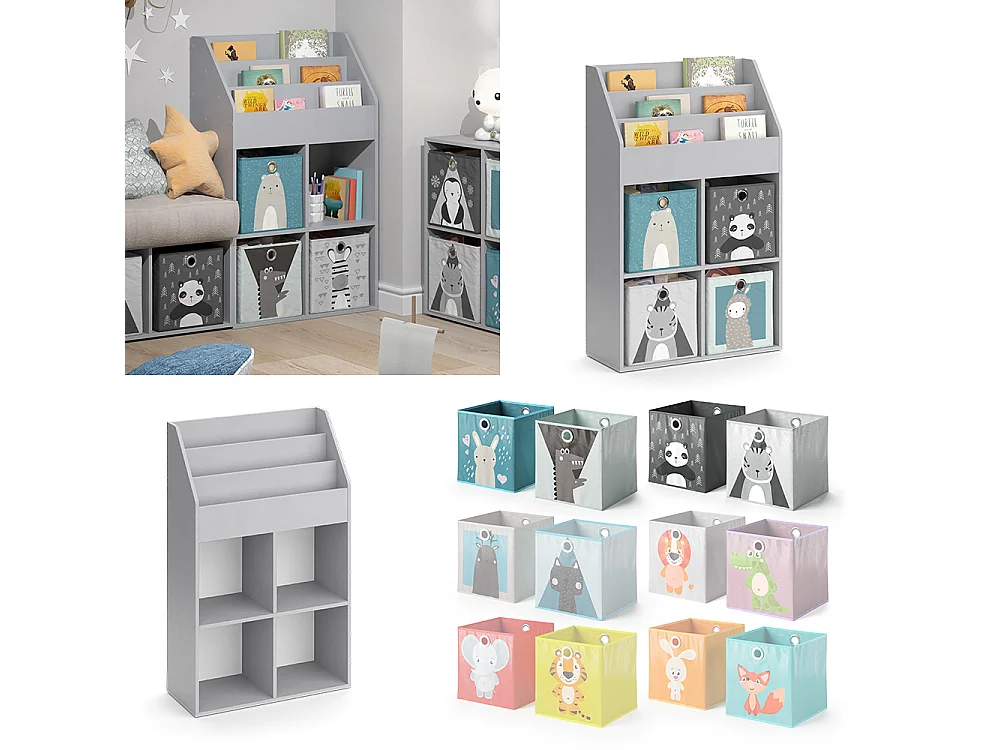Bibliothèque enfant gris 72x31.2x114.2 luigi