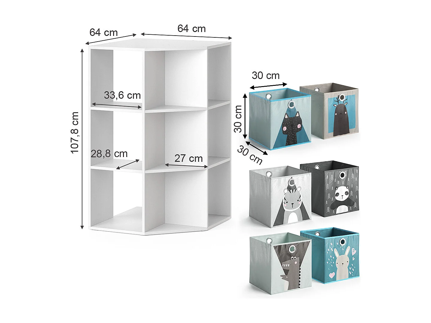 Bibliothèque enfant blanc 64x64x107.8 luigi