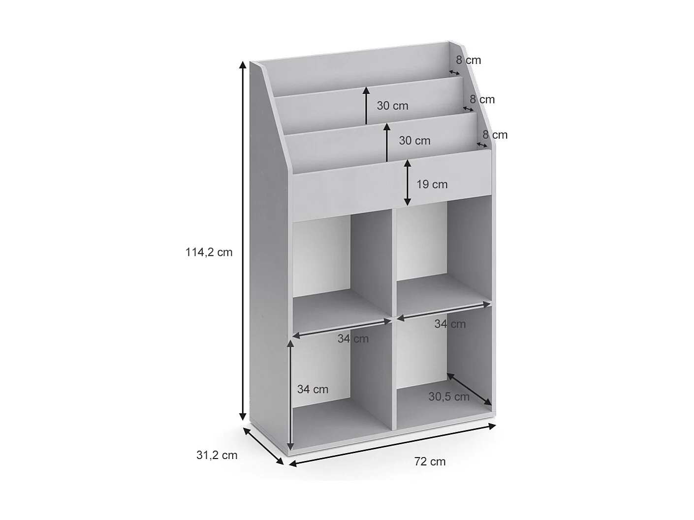 Libreria bambini grigio 72x31.2x114.2 luigi