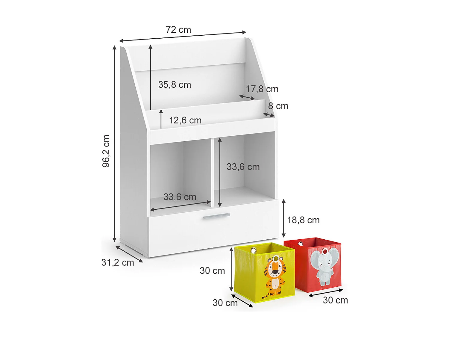 Kinderregal weiß 72x31.2x96.2 luigi