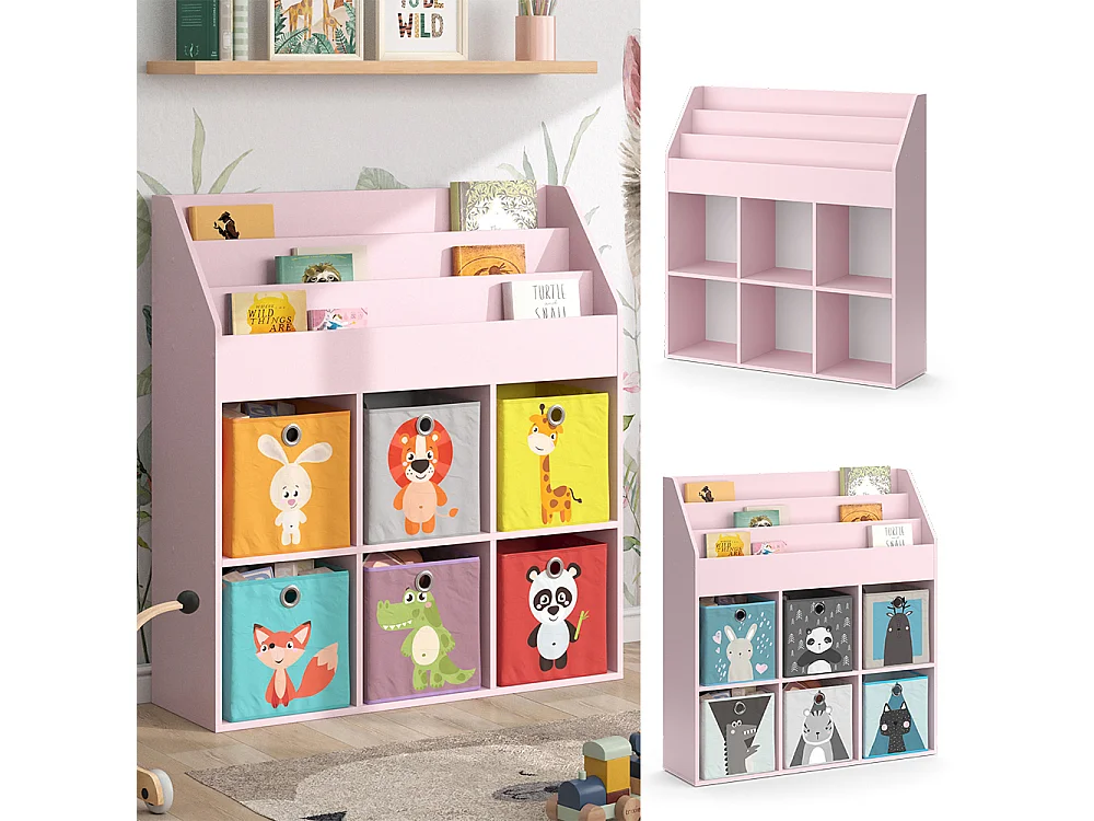 Bibliothèque enfant rose 107.2x31.2x114.2 luigi